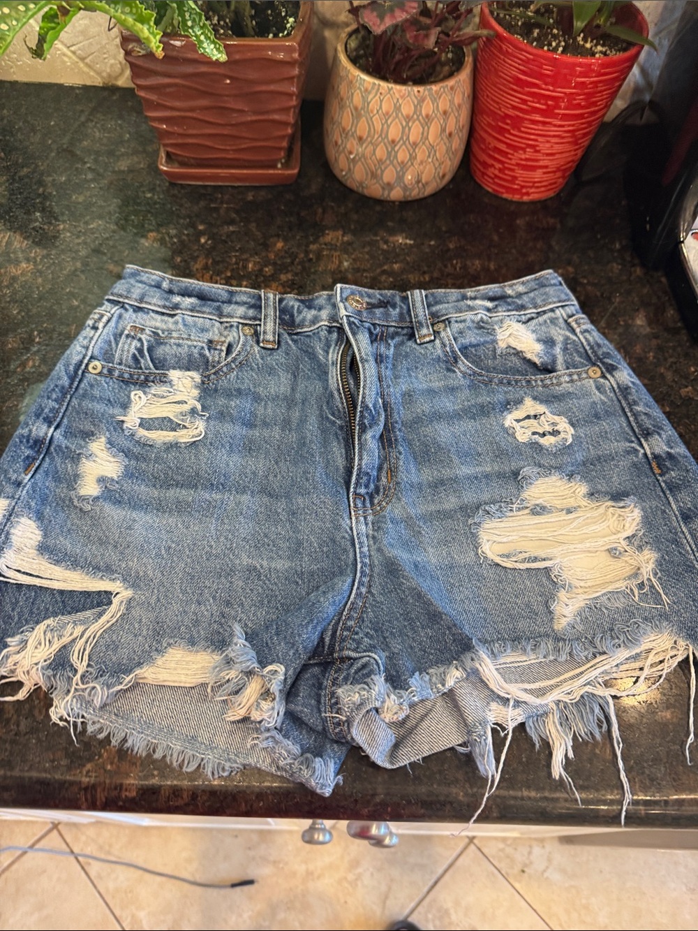 American Eagle Outfitters Distressed Light Blue Denim Shorts